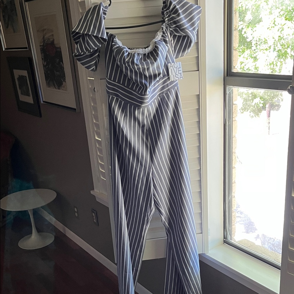 Active USA Blue and White Striped Jumpsuit